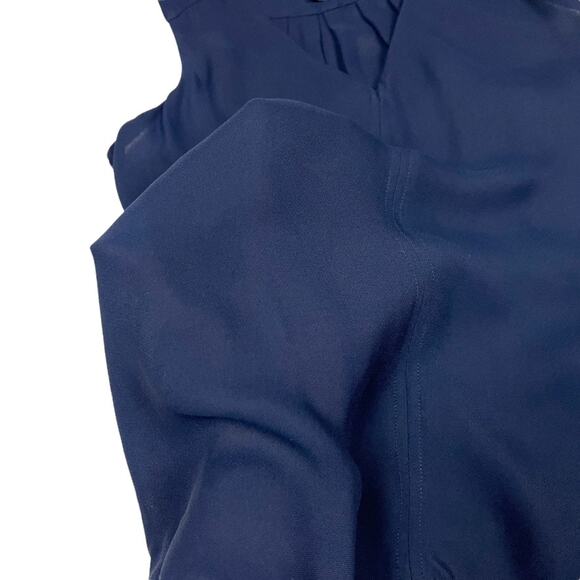 J. Crew Blouse Navy Blue Crepe V-Neck Sleeveless Drape Pintuck Work Top Womens 0 - Picture 7 of 10